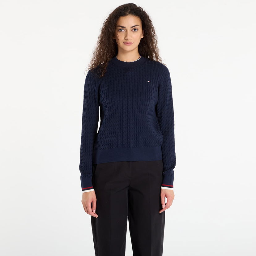 Džemper Tommy Hilfiger Tommy Hilfiger Cable Fine Knit Sweater Tamnoplava | WW0WW44993-0ZZ