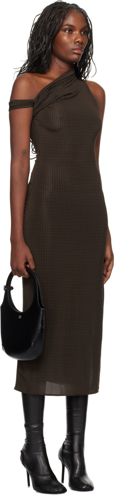 Haljina Courrèges Houndstooth Twist Midi Dress Smeđa | 324JRO450PR0078, 1