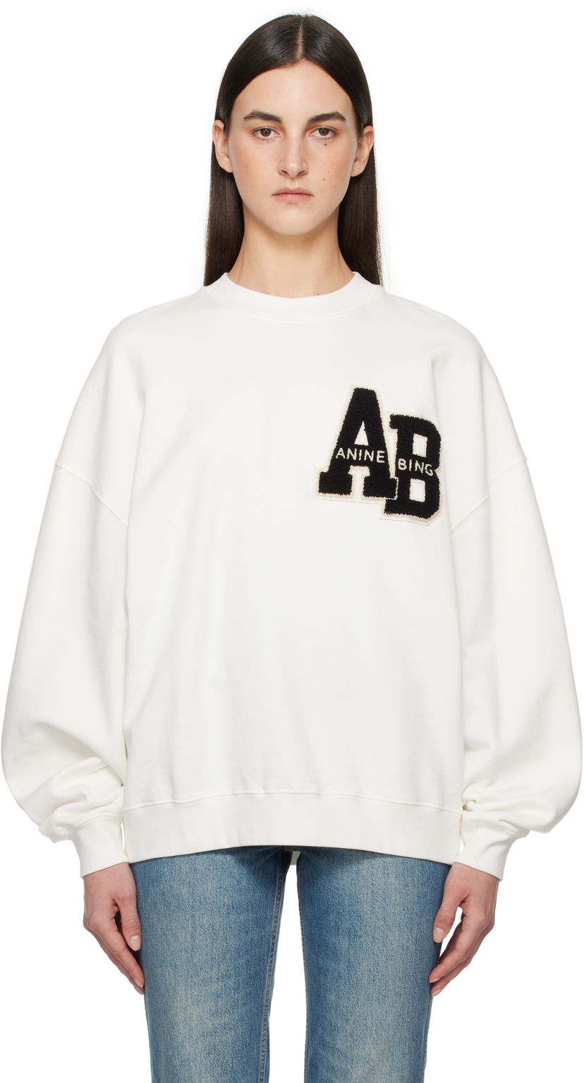 Dukserice Anine Bing Anine Bing Miles Oversized Letterman Sweatshirt Bijela | A-08-10074-OFW1