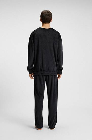 Trenirka BOSS Ribbed-velvet Drawstring Tracksuit Bottoms with Stacked Logo Label Crna | 50549838, 1