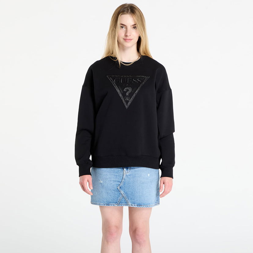 Dukserice GUESS GUESS Triangle Glitter Sweatshirt Crna | W5BQ11KC8I1-JBLK