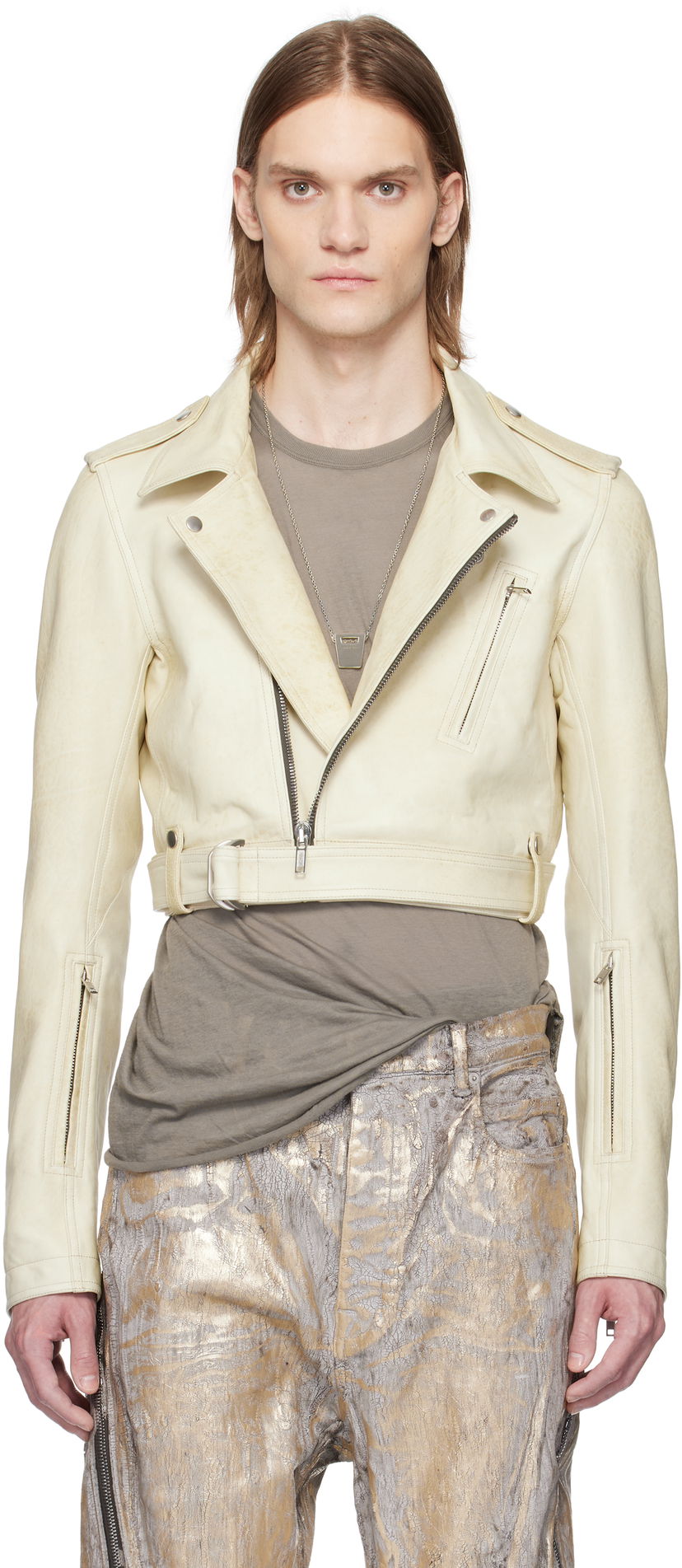 Jakna Rick Owens Rick Owens Hollywood Cropped Stooges Leather Jacket Bijela | RR01E5707 LBH