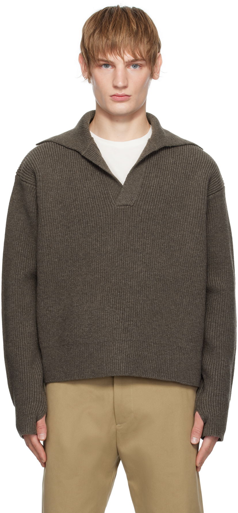 Džemper Studio Nicholson Studio Nicholson Nash Knit Polo Smeđa | NASH SNM - 1295