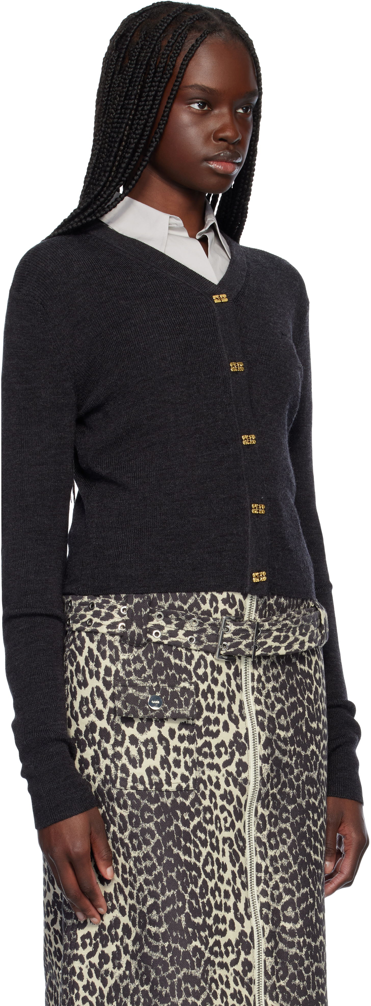 Džemper GANNI Ganni Mini Ribbed Merino Cardigan Siva | K2474, 1