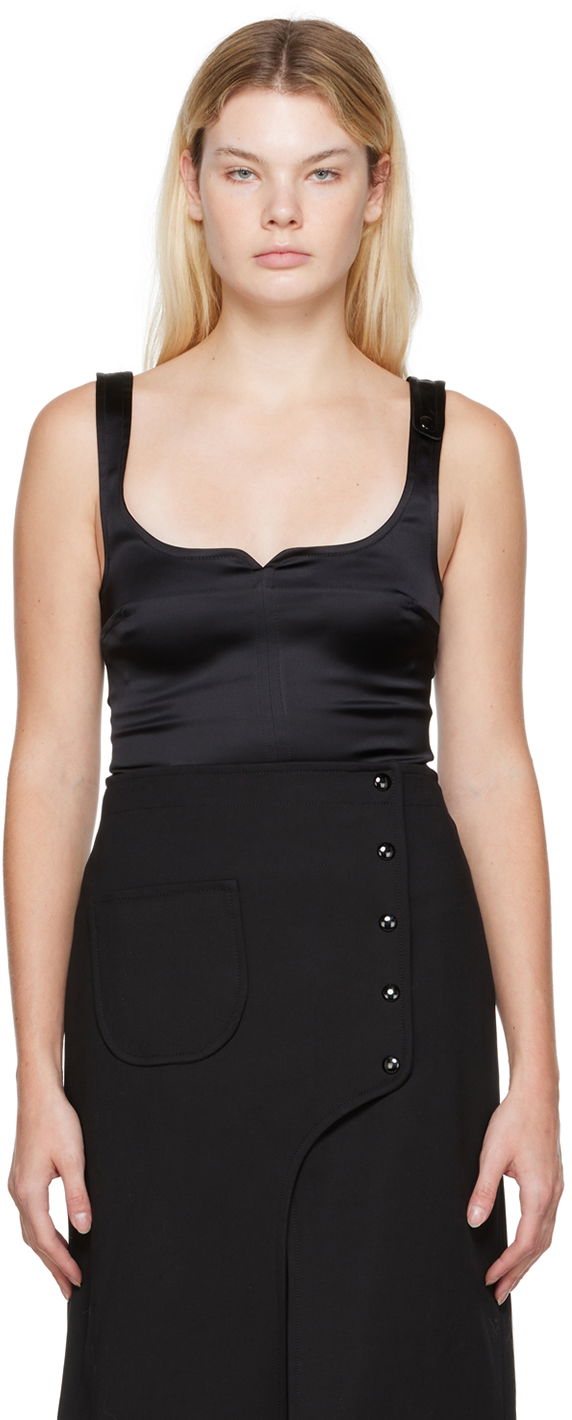 Body Courrèges Square Neck Satin Tank Top Crna | 322CTO079AC0017