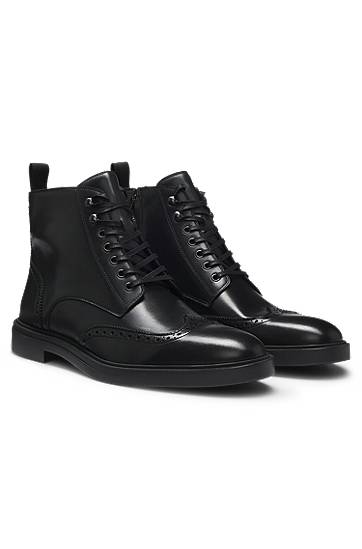 Tenisice i cipele BOSS Leather Brogue Lace-up Boots Crna | 50552551