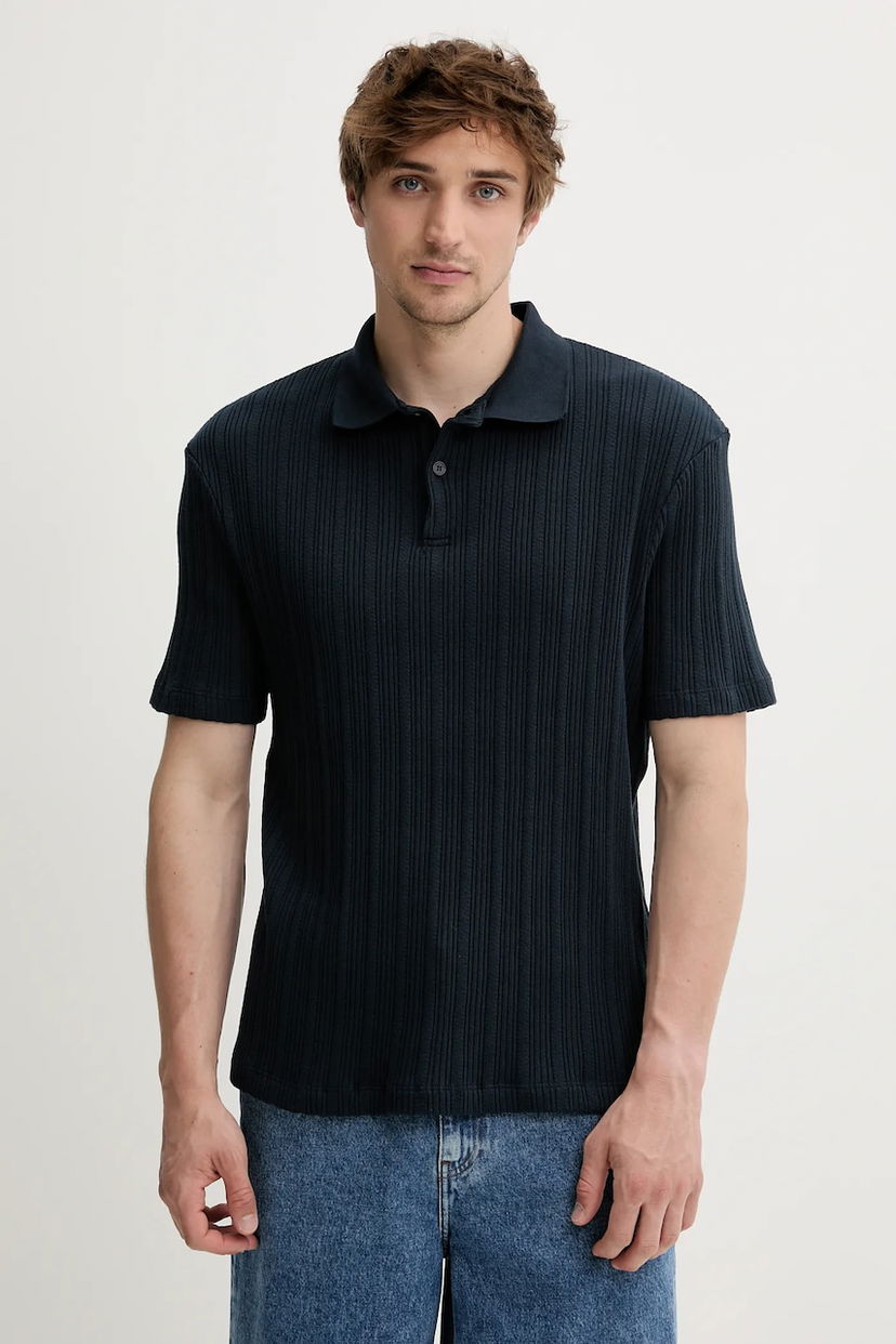 Polo majica Samsoe Samsoe Ribbed Polo Shirt SAKEVIN Tamnoplava | M25200034
