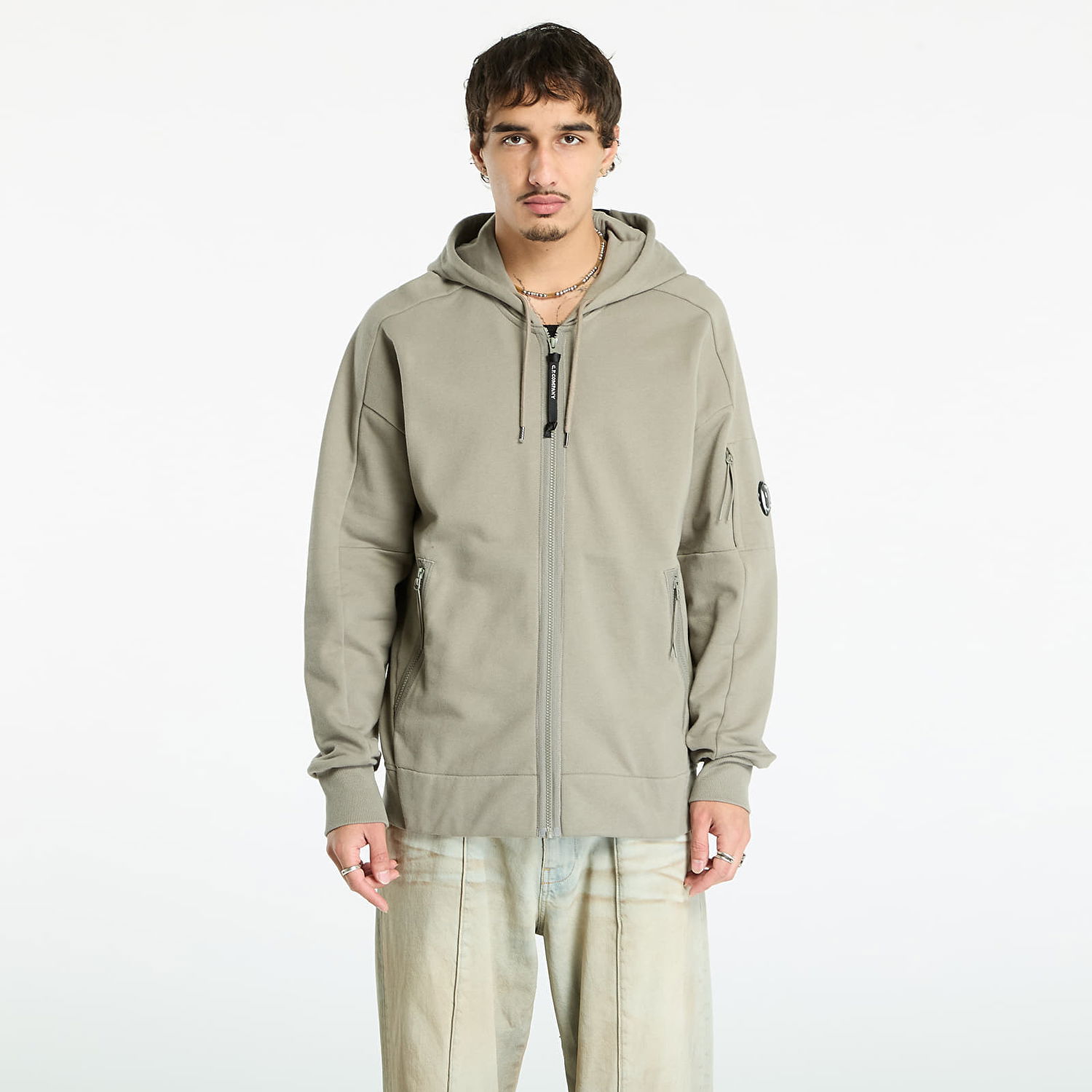 Dukserice C.P. Company C.P. Company Diagonal Raised Fleece Full Zip Hoodie Siva | 19CMSS716A005086W-356, 0