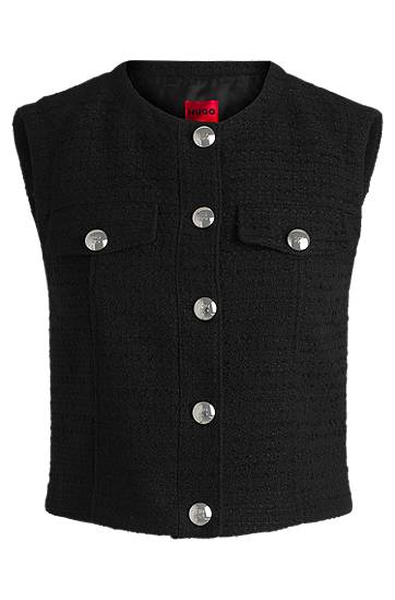 Džemper BOSS Bouclé Regular-Fit Waistcoat Crna | 50537604