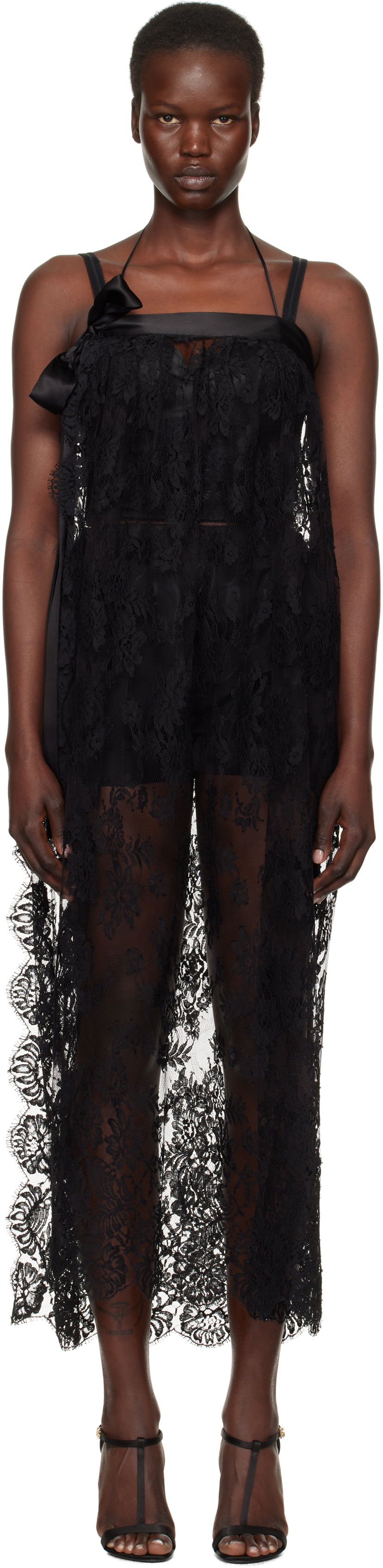 Haljina Dolce & Gabbana Dolce&Gabbana Chantilly Lace Midi Dress Crna | F6JRQT ILMA8