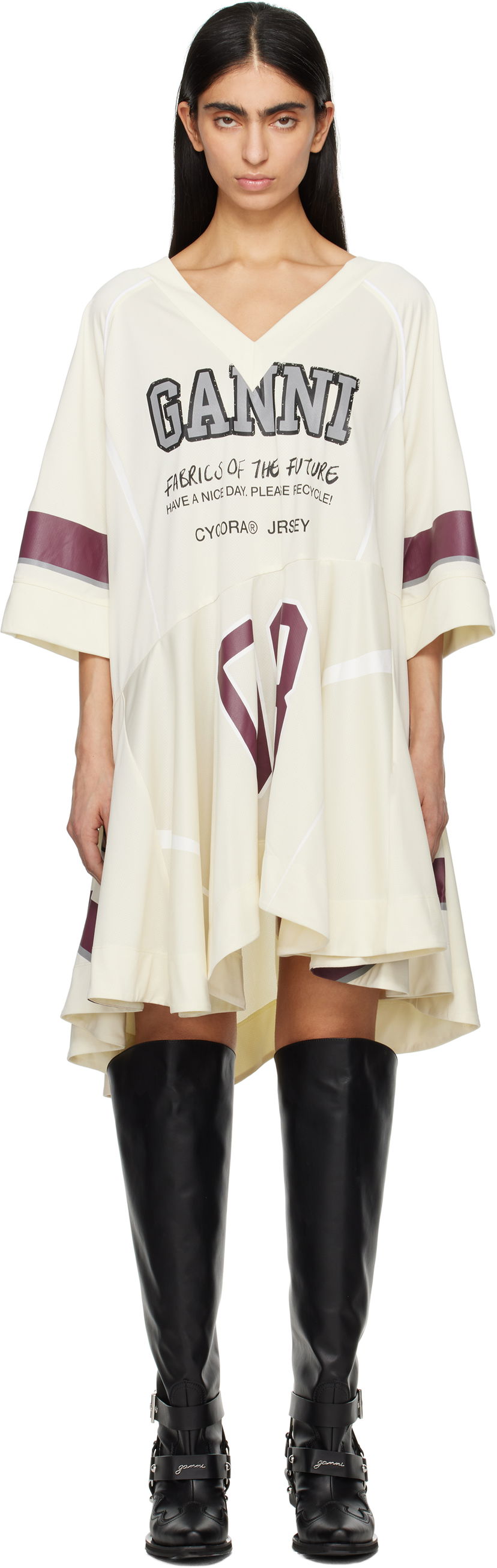 Haljina GANNI GANNI Future Mesh Oversized Minidress Bež | T4300