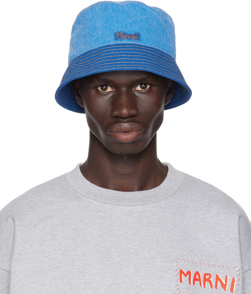 Šešir Marni Logo Patch Denim Bucket Hat Plava | CLMC0055QX USCY03
