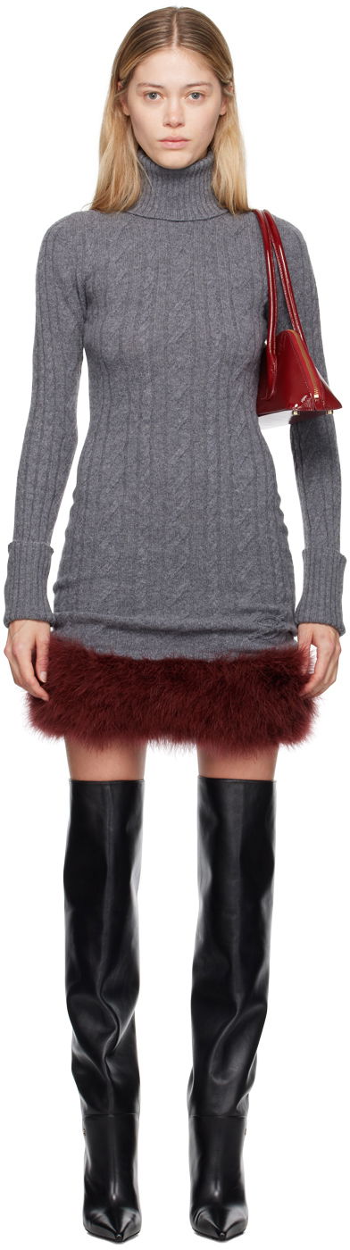 Haljina Blumarine Blumarine Turtleneck Dress With Fur Siva | A422A505A