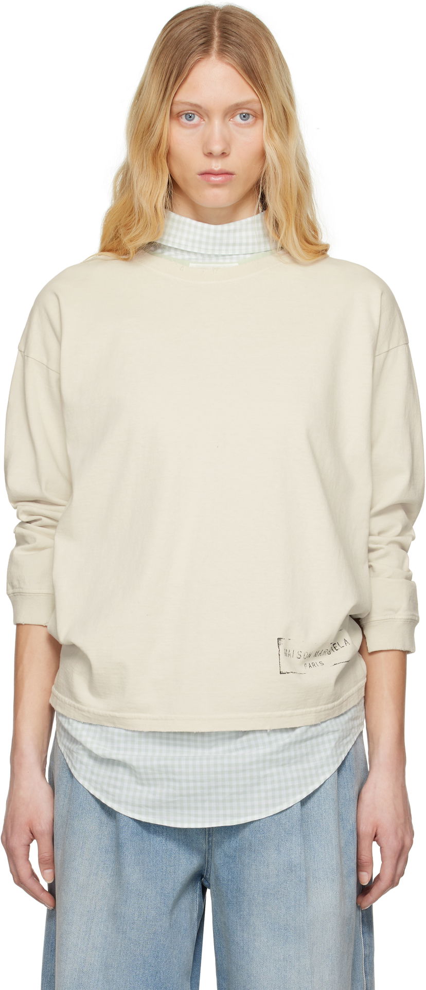 Džemper Maison Margiela Maison Margiela Printed Logo Long Sleeve T-Shirt Bež | S51GC0535 S24567