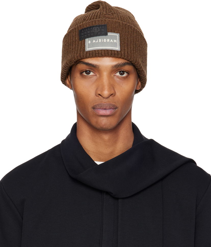 Kapica Maison Margiela MM6 Maison Margiela Logo Patch Beanie Smeđa | SH0TB0001 M13138
