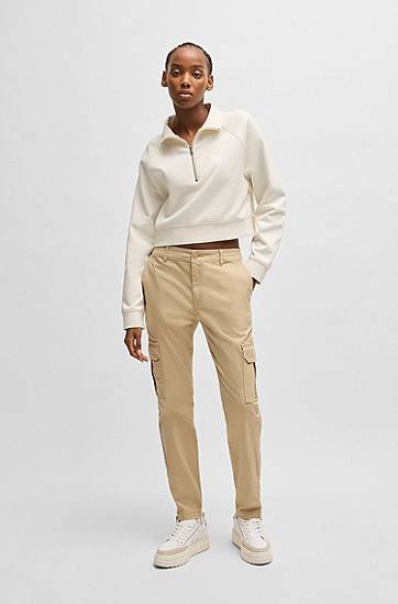 Džemper BOSS Cropped Cotton Terry Sweatshirt with Embroidered Logo Bijela | 50537102, 1