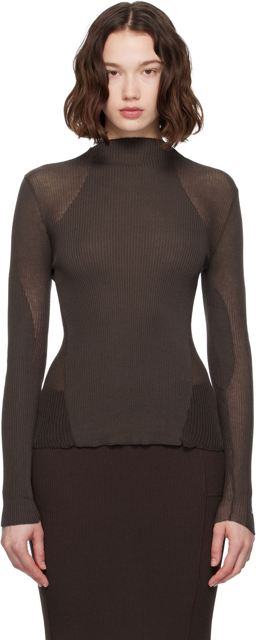 Džemper ROA Sheer Knit Sport Top Smeđa | RBWW042YA18