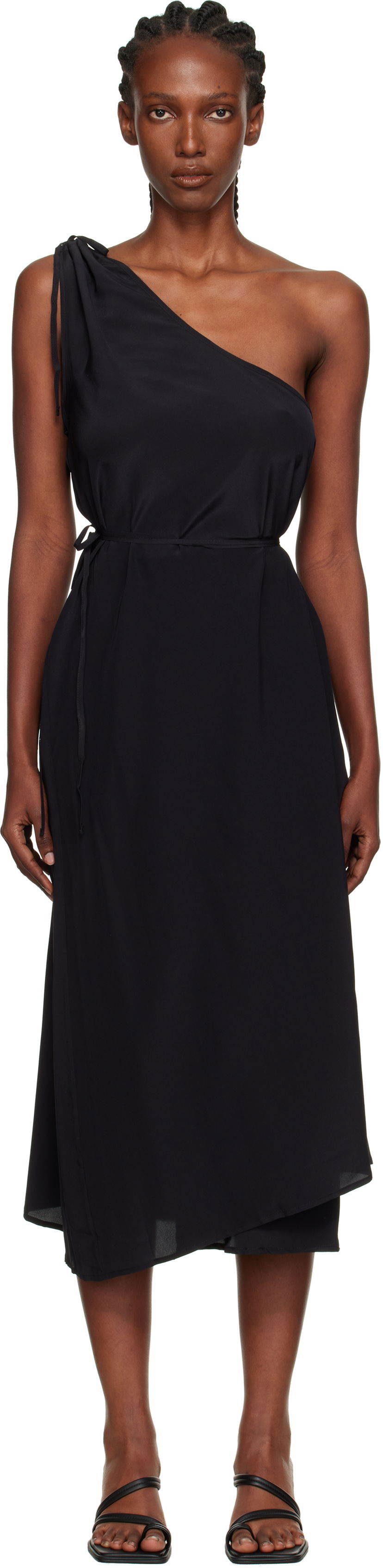 Haljina Baserange Baserange One-Shoulder Midi Dress Crna | DRVI-SC-AU25
