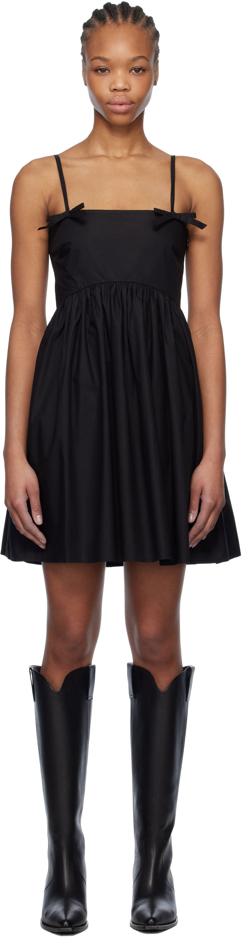 Haljina GANNI Ganni Cotton Poplin Strap Mini Dress Crna | W0194