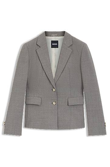 Jakna BOSS BOSS Slim-Fit Patterned Wool-Blend Blazer Siva | 50544333