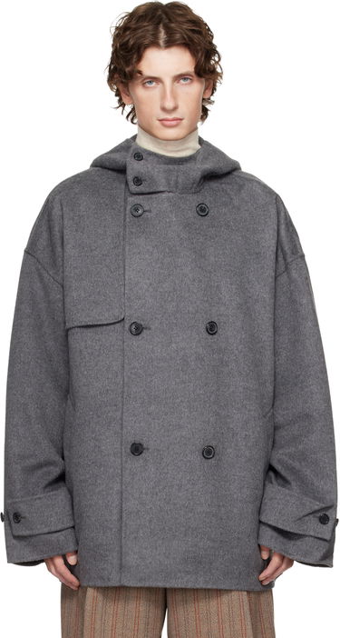 Kaputi JW Anderson JW Anderson Oversized Hooded Double-Breasted Felted Peacoat Siva | CO0342-PG1559, 0