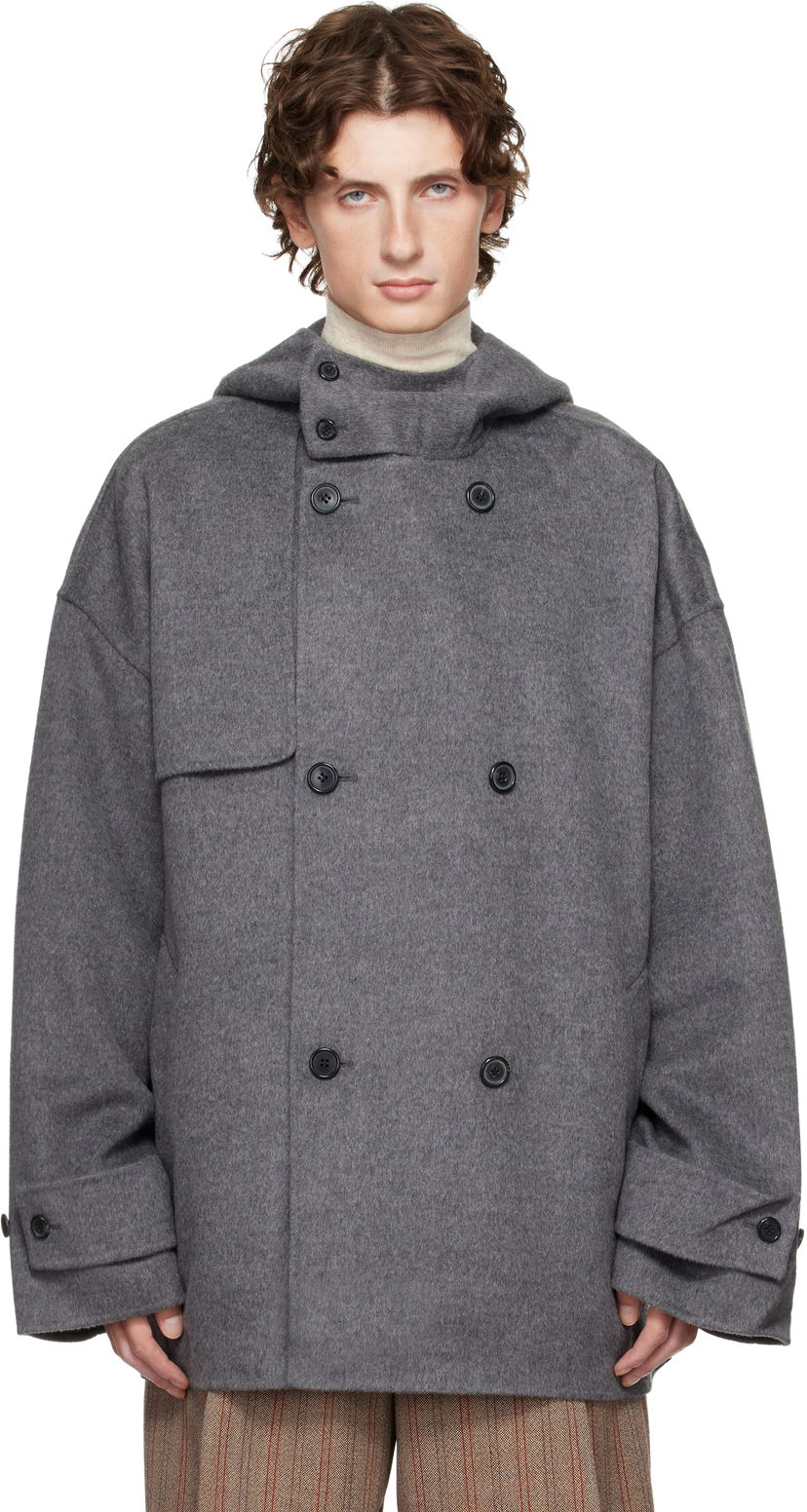 Kaputi JW Anderson JW Anderson Oversized Hooded Double-Breasted Felted Peacoat Siva | CO0342-PG1559