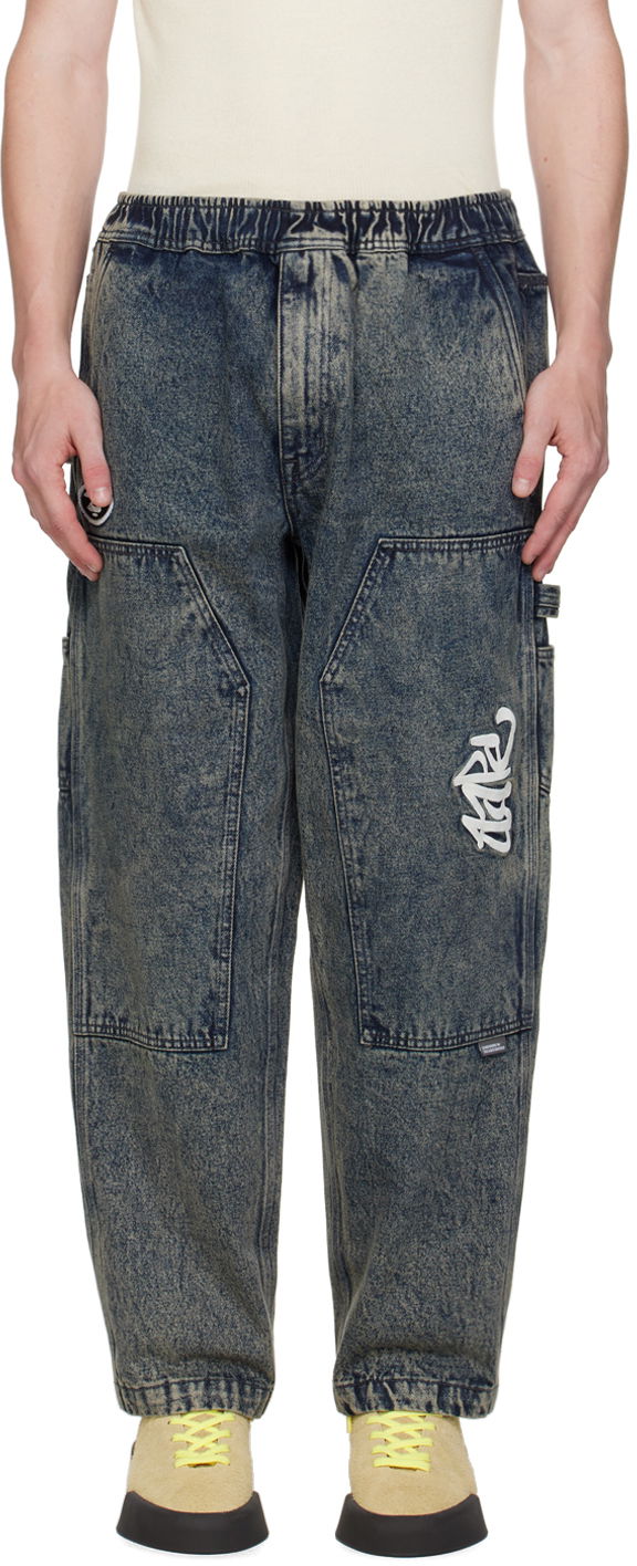 Cargo hlače AAPE by A Bathing Ape AAPE by A Bathing Ape Embroidered-Logo Carpenter Jeans Plava | AAPPTMA682XXMBKC