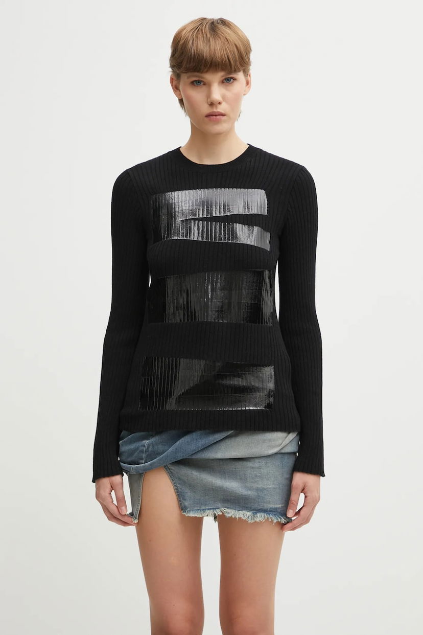 Džemper Maison Margiela MM6 Maison Margiela Ribbed Wool Blend Long-Sleeve Sweater with Shiny Panels Crna | S62HL0041.M13196.900S
