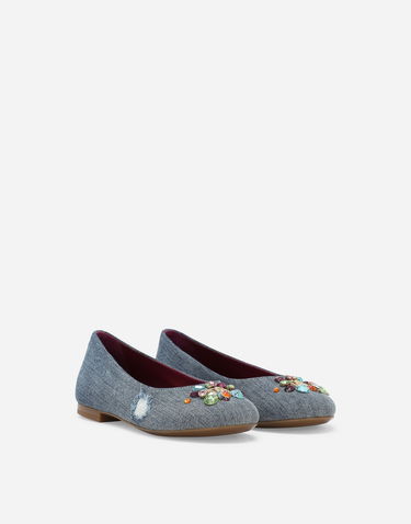 Tenisice i cipele Dolce & Gabbana Dolce & Gabbana Patchwork Denim Embellished Ballet Flats (24-38) Plava | D10510AR1428C609, 1