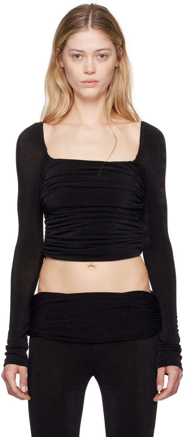 Crop top GUIZIO Guizio Crisia Ruched Long Sleeve Top Crna | P24111K066
