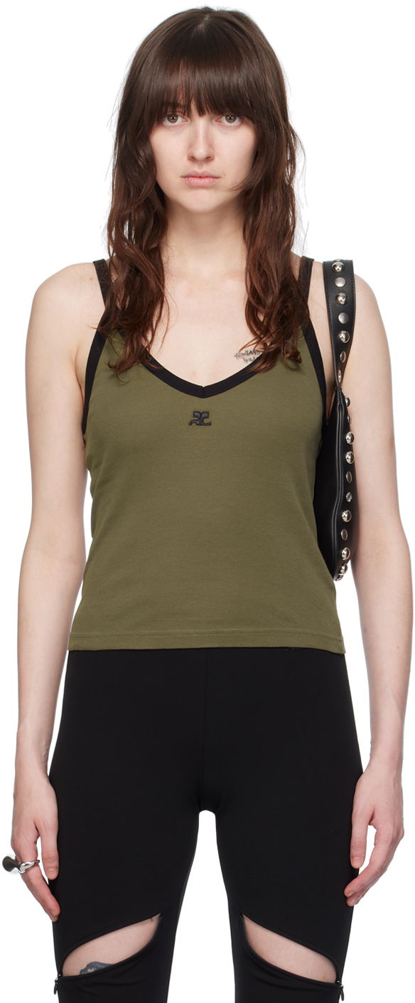 Majica bez rukava Courrèges Slim V-Neck Tank Top Zelena | 224JDE075JS0070