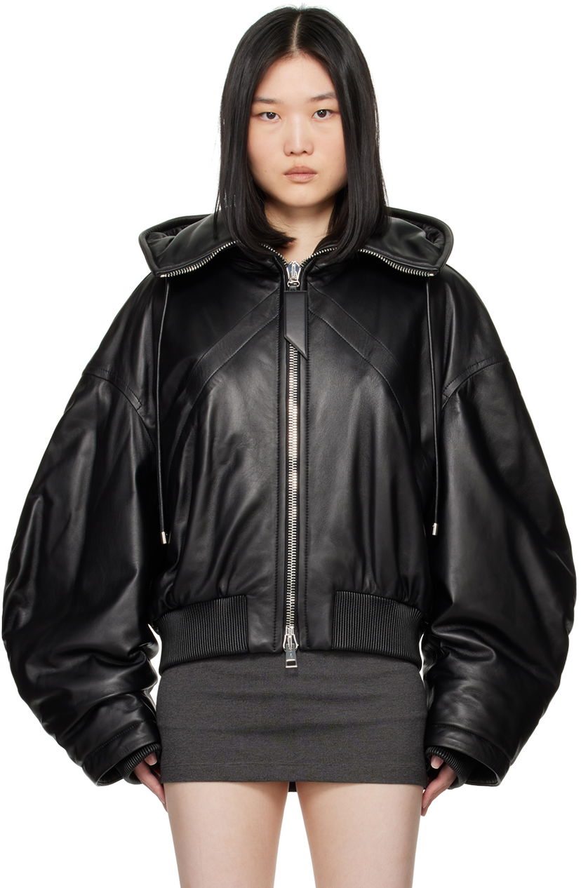 Bomber jakna The Attico Attico Leather Bomber Jacket with Hood Crna | 247WCB62 L054