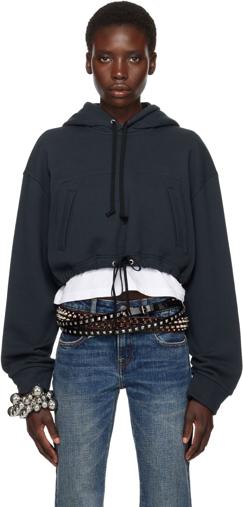 Dukserice Comme des Garçons Comme des Garçons Girl Cotton Back Pile Cropped Hoodie Tamnoplava | NO-T016-051-1