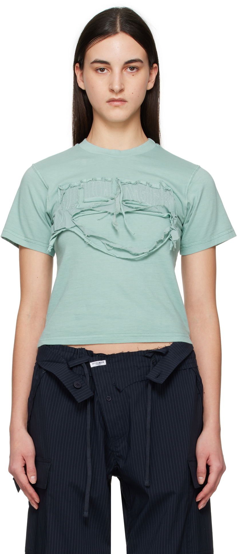 Crop top Ottolinger Ottolinger Distressed Fitted T-Shirt Zelena | 11510191502