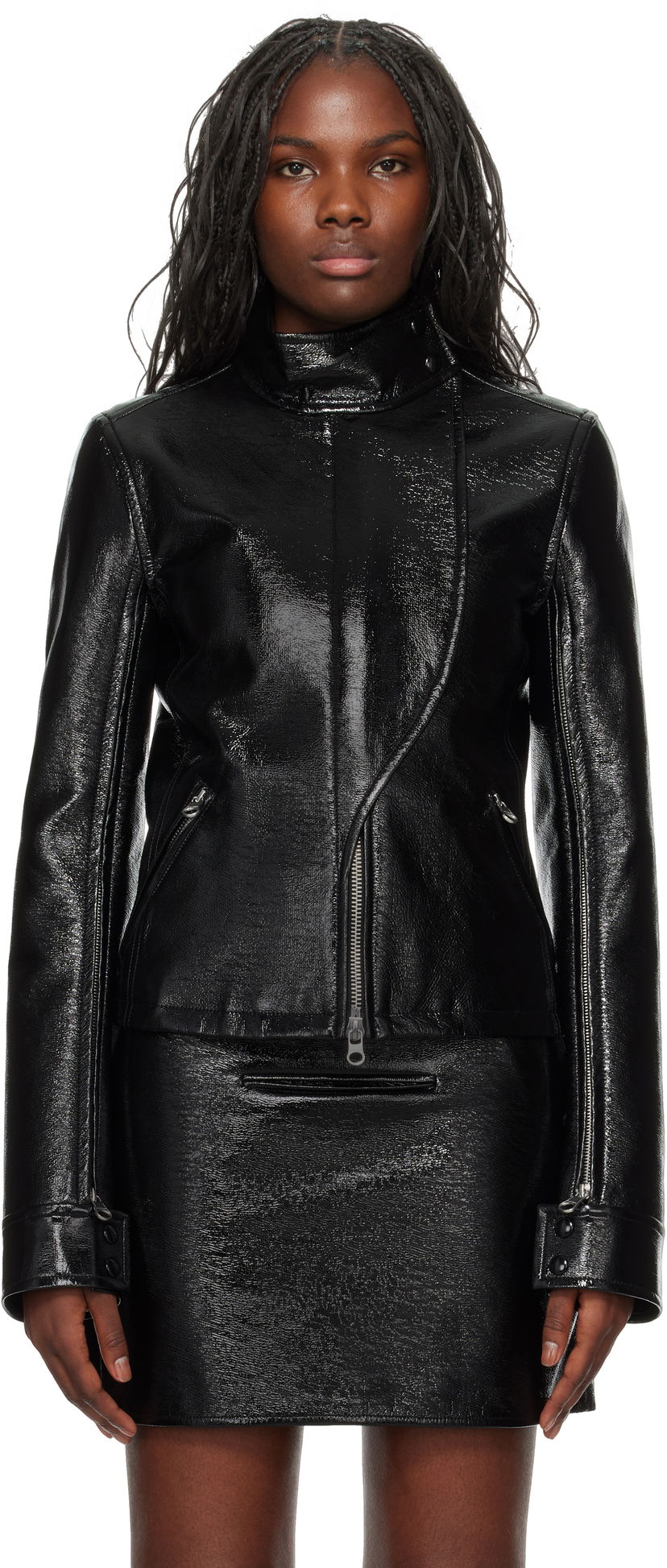 Bomber jakna Courrèges Vinyl Motorcycle Jacket Crna | 424CBL212VY0014