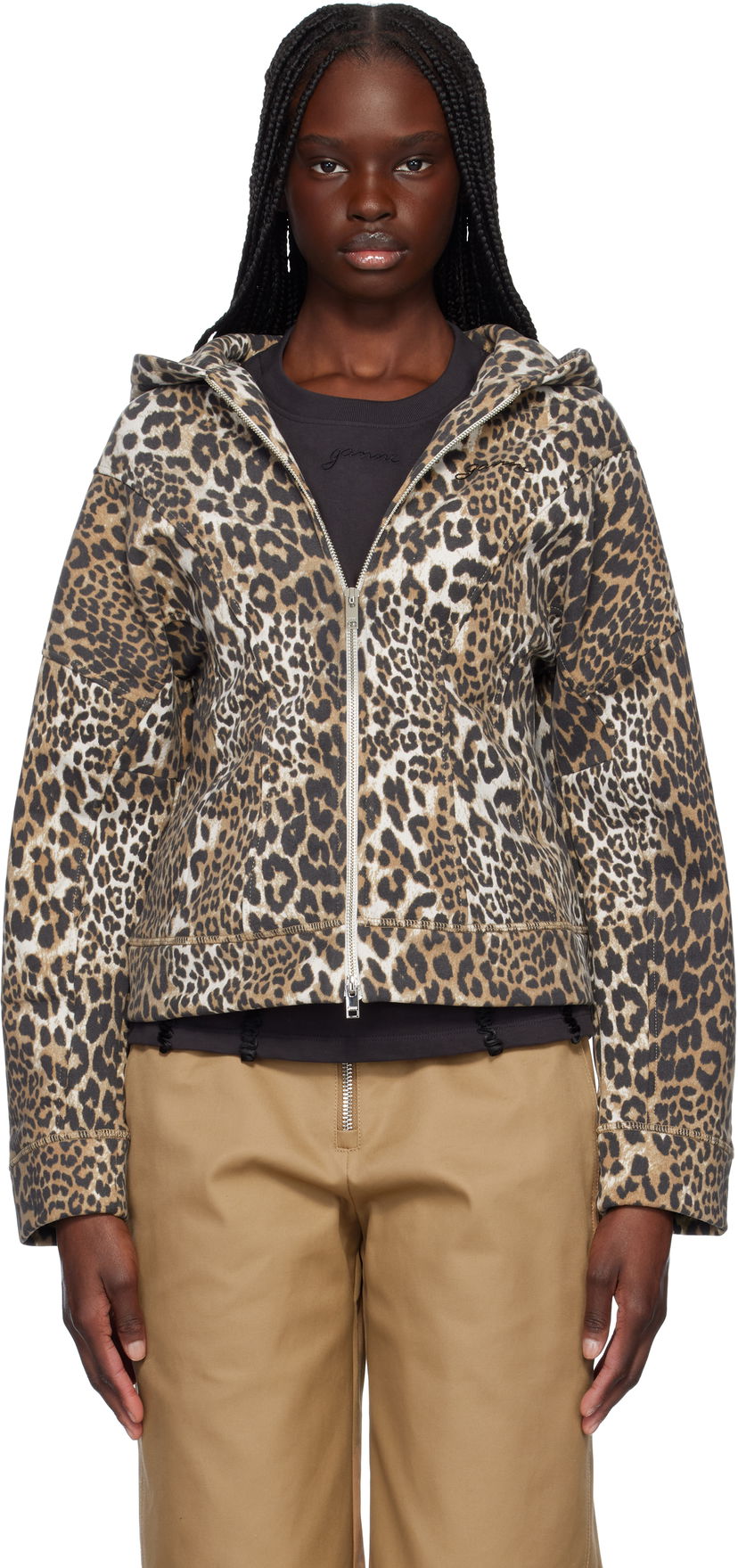 Dukserice GANNI GANNI Heavy Fleece Zip-Up Hoodie Smeđa | T4176