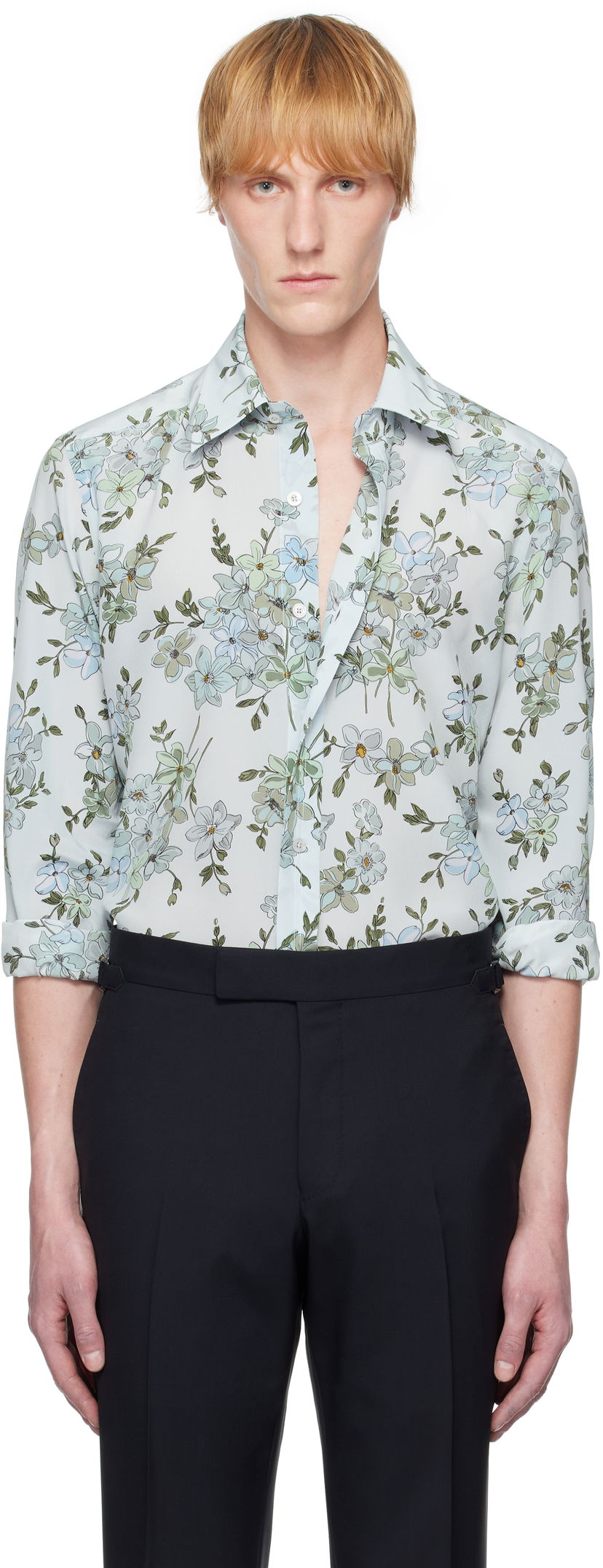 Košulja Tom Ford TOM FORD Saint Tropez Floral Slim Fit Shirt Plava | HSG001-FMS057S25
