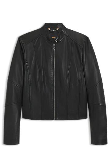 Jakna BOSS Leather jacket with stand collar Crna | 50545625