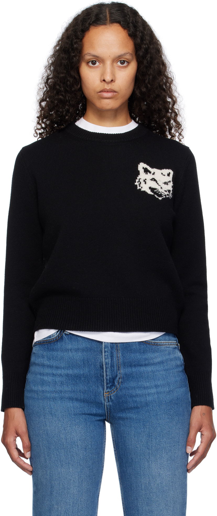 Džemper MAISON KITSUNÉ Fox Head Intarsia Comfort Sweater Crna | NW00808KM0329