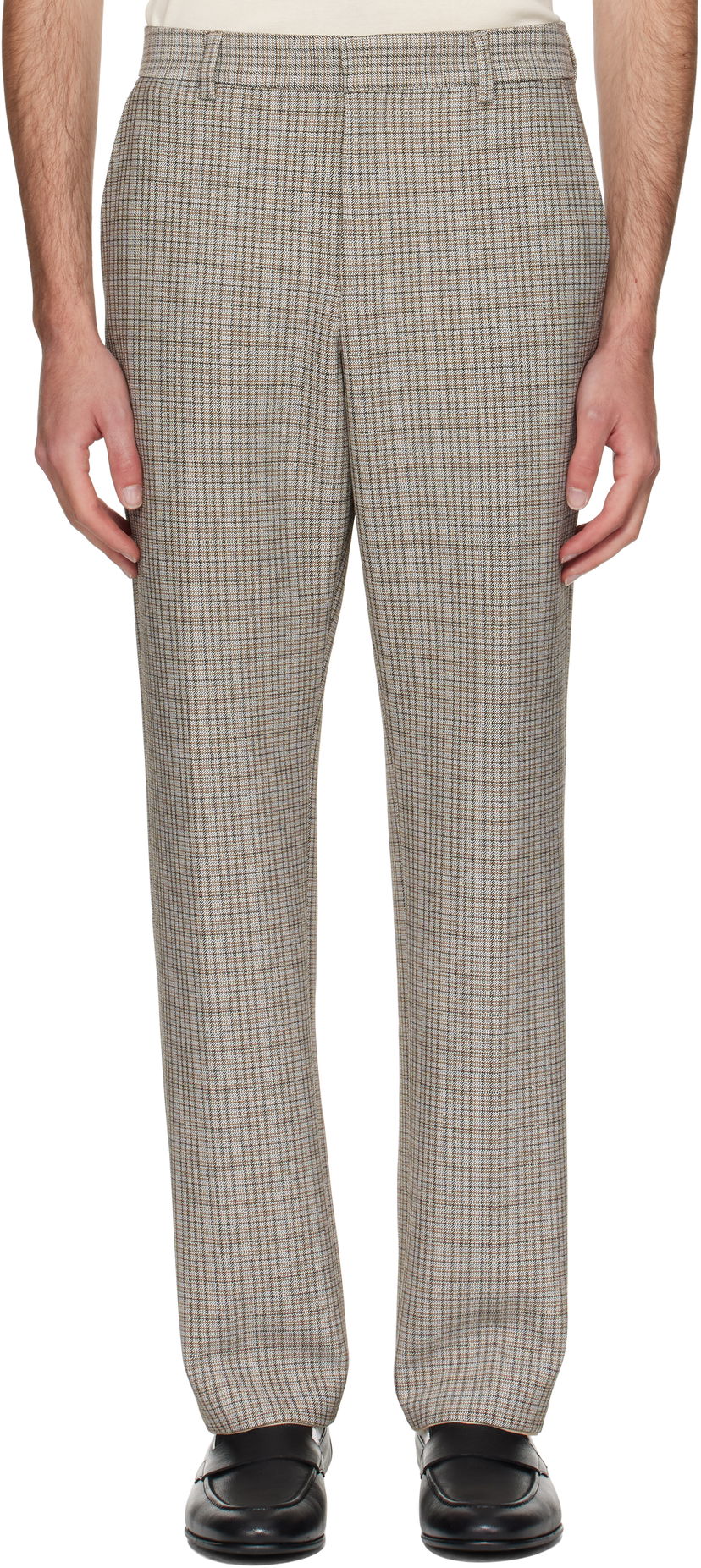 Hlače BOSS BOSS Relaxed-Fit Checked Stretch Trousers Smeđa | 50546061