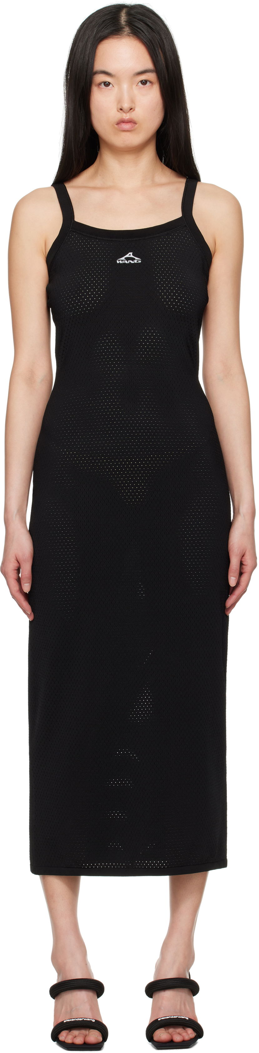 Haljina Alexander Wang Alexander Wang.t Cami Athletic Mesh Midi Dress Crna | 4KC2256043