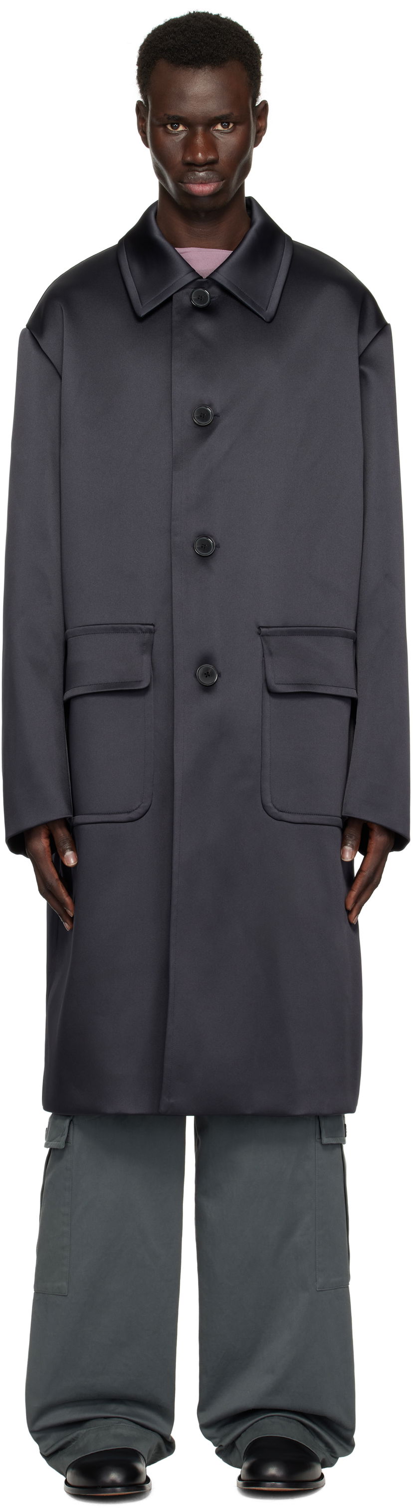 Kaputi Dries Van Noten Dries Van Noten Loose Fit Mac Coat Tamnoplava | 251-020210-1061