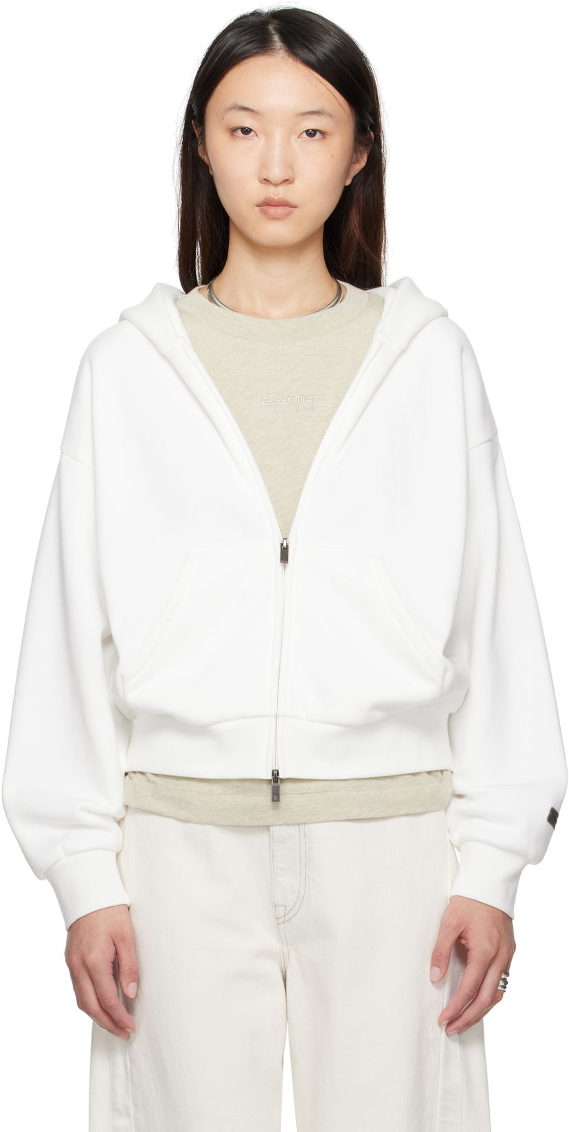 Dukserice Fear of God Fear of God ESSENTIALS Classic Fit Zip-Up Hoodie Bijela | 192SP255094FW