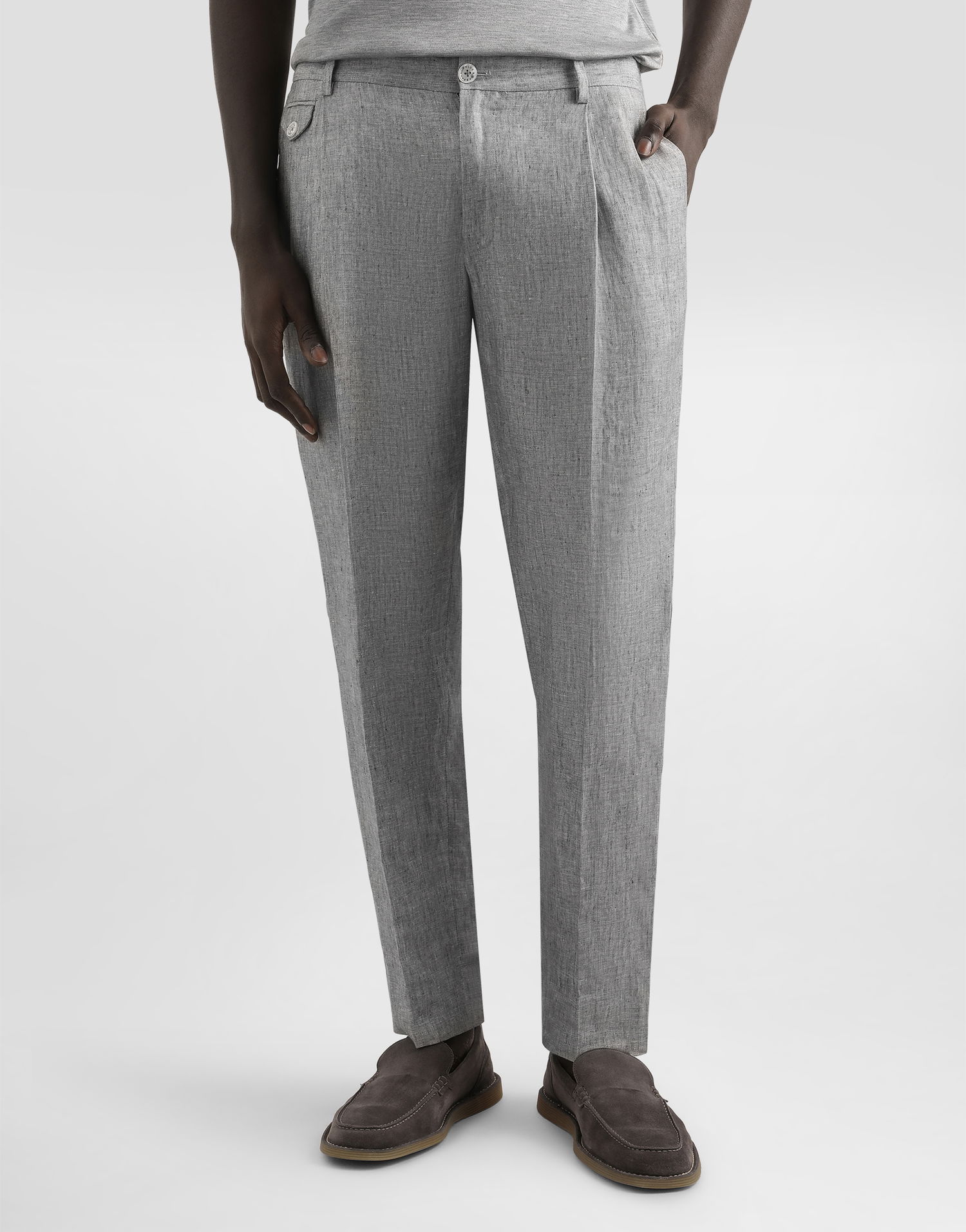 Hlače Dolce & Gabbana Dolce & Gabbana Washed Linen Canvas Cropped Trousers Siva | GV4EETFU4MFS8290, 1
