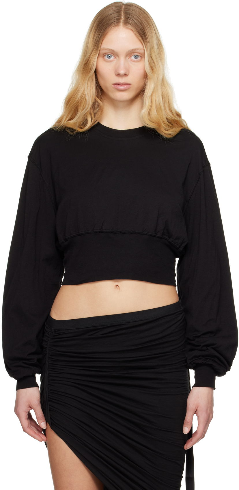 Džemper Rick Owens Rick Owens DRKSHDW Hollywood Tatlin Cropped Sweatshirt Crna | DS01E3225 BHDB