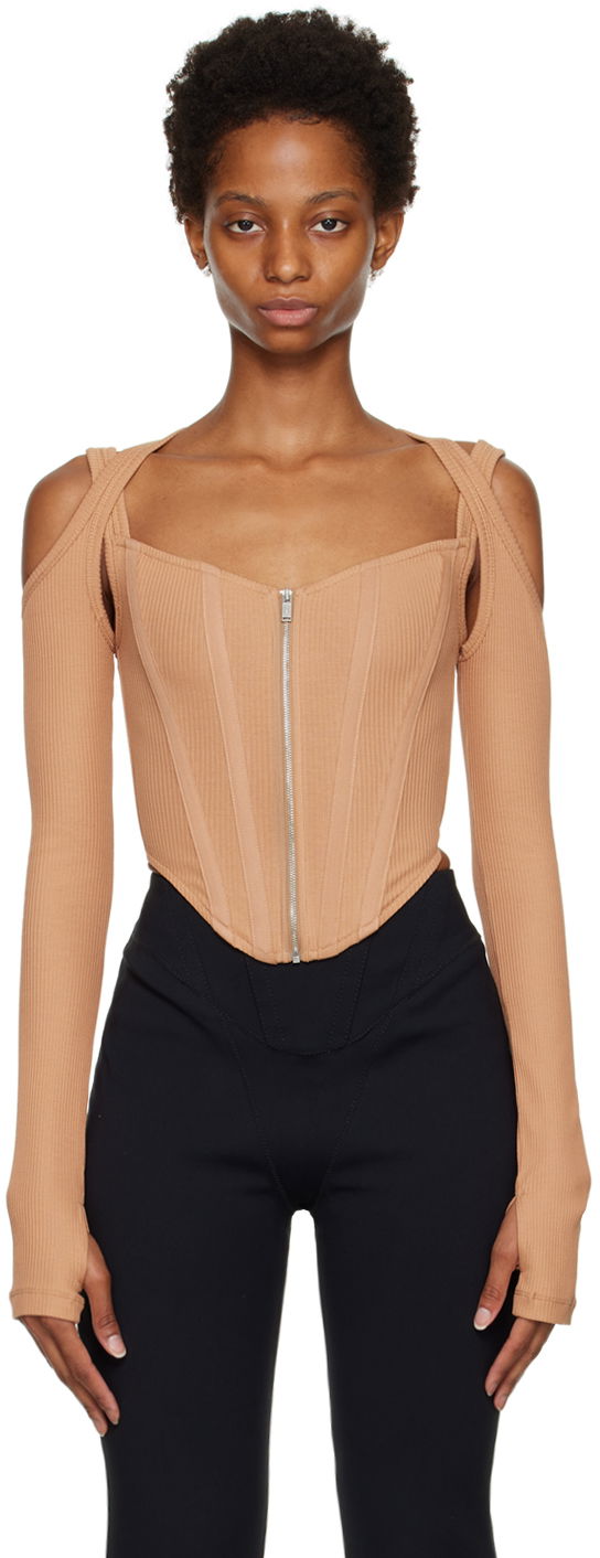 Majica bez rukava Dion Lee Cutout Long Sleeve Top Bež | A3570F22