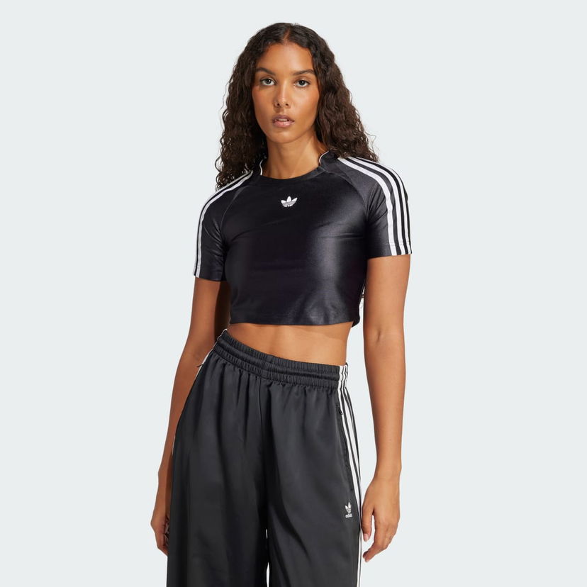 Crop top adidas Performance Adicolor Teamgeist Cropped Shiny T-Shirt Crna | JD0268