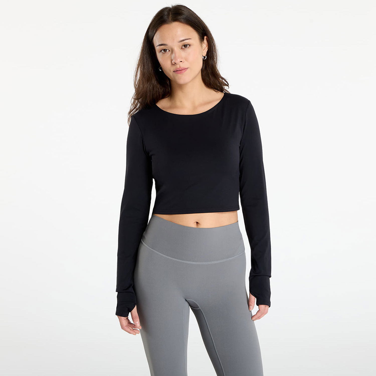 Crop top Urban Classics Sports Cropped Longsleeve Top with Thumbholes Crna | TB7807-00007, 0