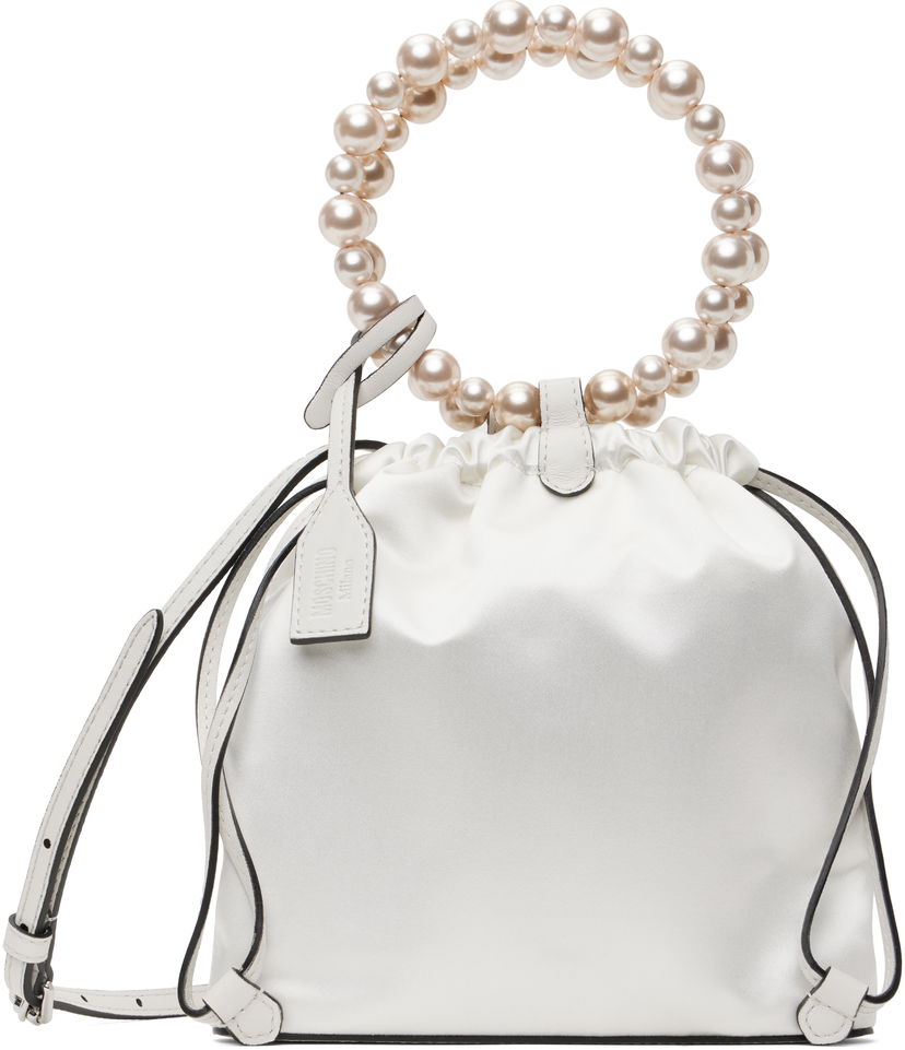Ručna torbica Moschino Moschino Satin Drawstring Pearl Handle Bag Bijela | MC4251PP0MOR110A