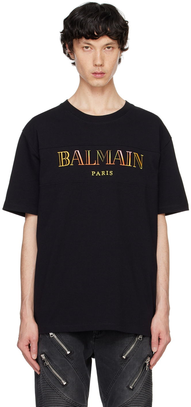 Majica kratkih rukava Balmain Embroidered T-shirt Crna | DH0EG006BC81
